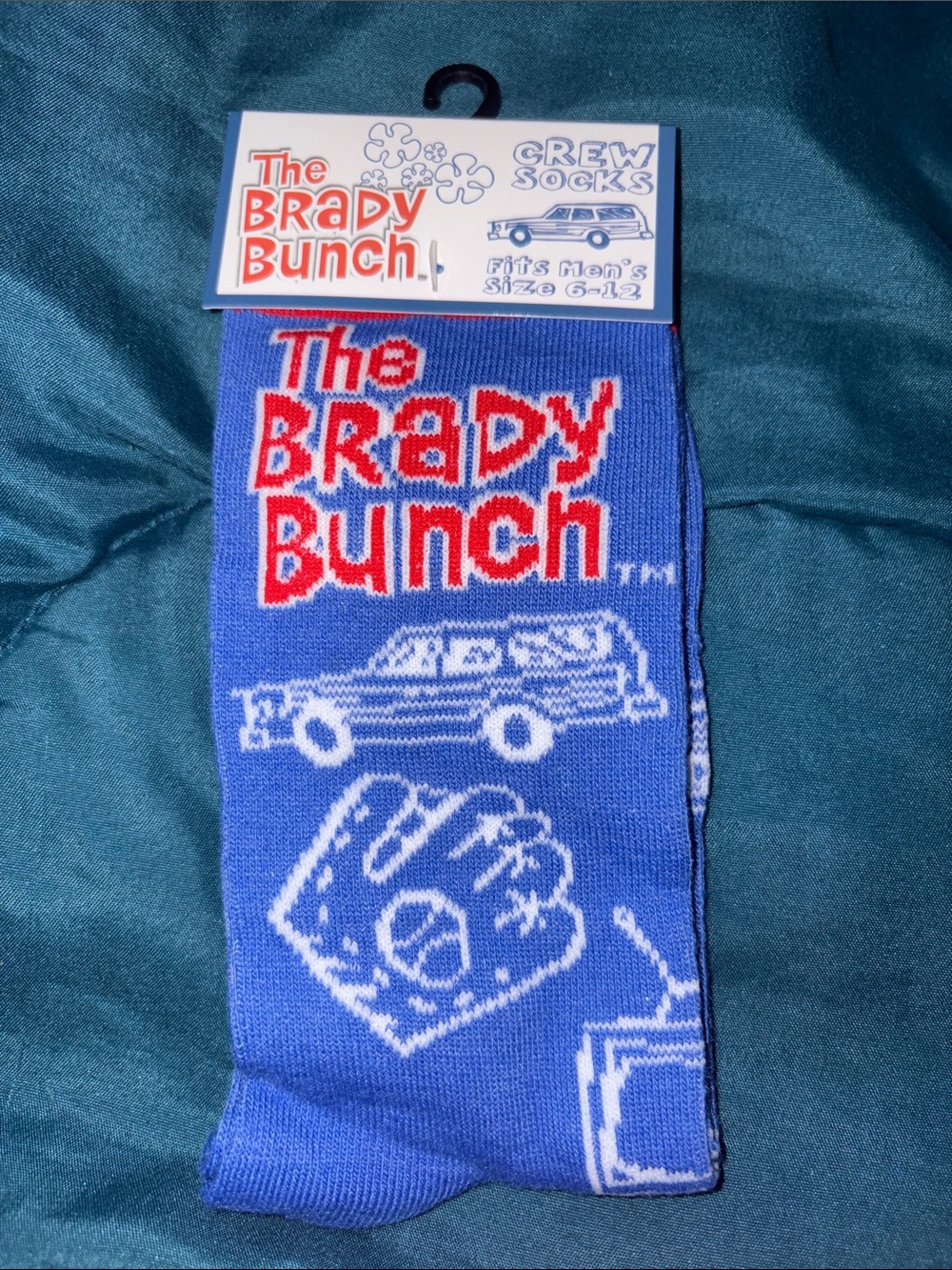 Brady Bunch - Men's Crew Socks - Blue with Red Logo size 6-12